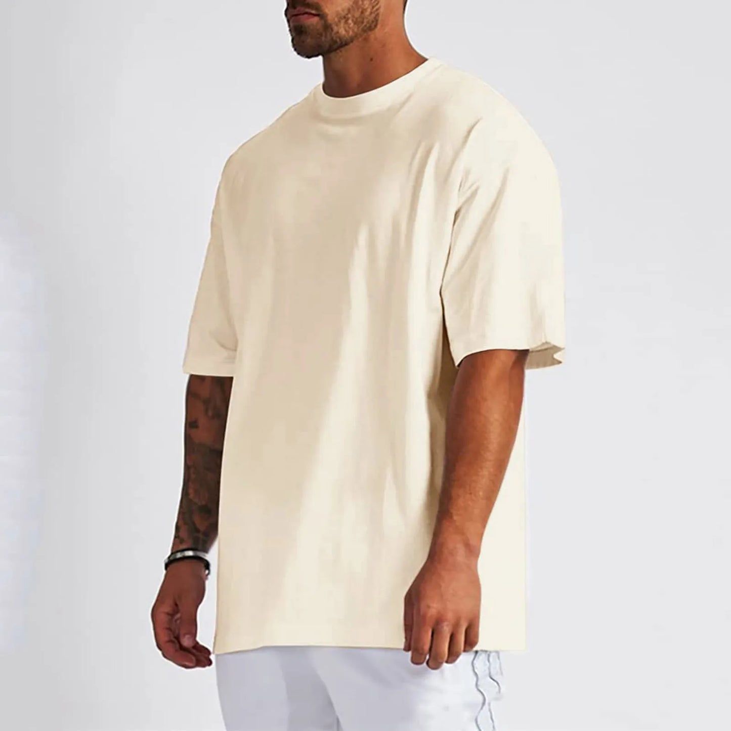 Men Summer Pure Cotton Shirt Oversized Shirt Solid Color Large Size Short Sleeve round Shoulder Sleeve Top Summer Washed T Shirt