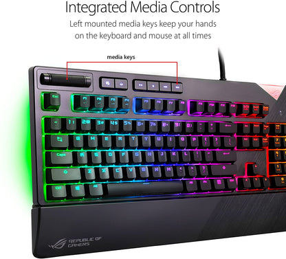 ROG Strix Flare (Cherry MX Brown) Aura Sync RGB Mechanical Gaming Keyboard with Switches, Customizable Badge, USB Pass through and Media Controls