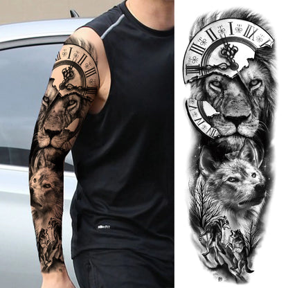 Compass Robot Arm Temporary Tattoos Sleeve For Men Women Realistic Fake Skull Angel Full Arm Tatoos Maori Totem Tattoo Sticker