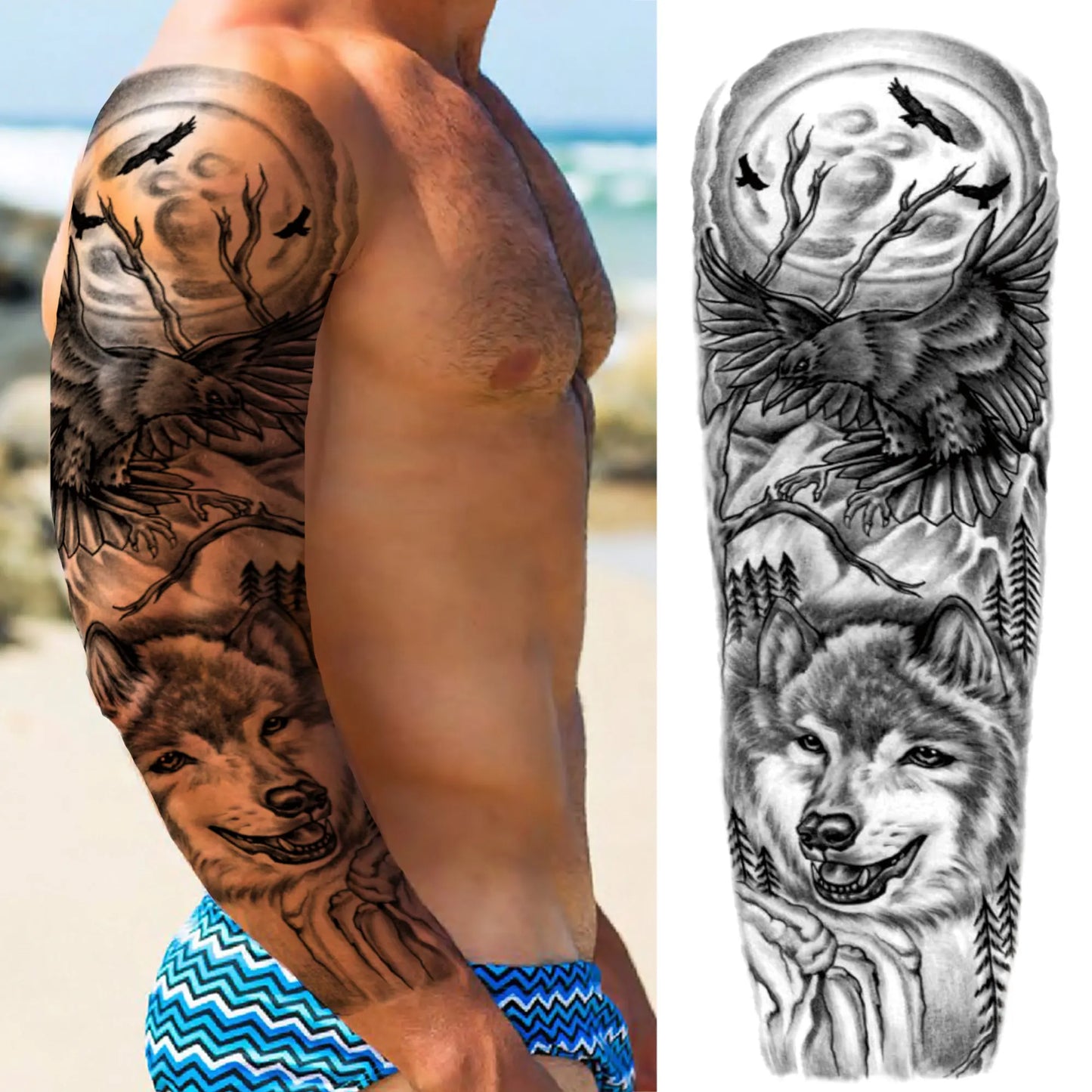 Compass Robot Arm Temporary Tattoos Sleeve For Men Women Realistic Fake Skull Angel Full Arm Tatoos Maori Totem Tattoo Sticker