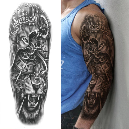 Compass Robot Arm Temporary Tattoos Sleeve For Men Women Realistic Fake Skull Angel Full Arm Tatoos Maori Totem Tattoo Sticker