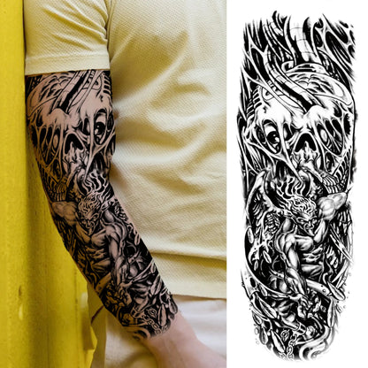 Compass Robot Arm Temporary Tattoos Sleeve For Men Women Realistic Fake Skull Angel Full Arm Tatoos Maori Totem Tattoo Sticker