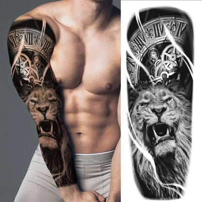 Compass Robot Arm Temporary Tattoos Sleeve For Men Women Realistic Fake Skull Angel Full Arm Tatoos Maori Totem Tattoo Sticker