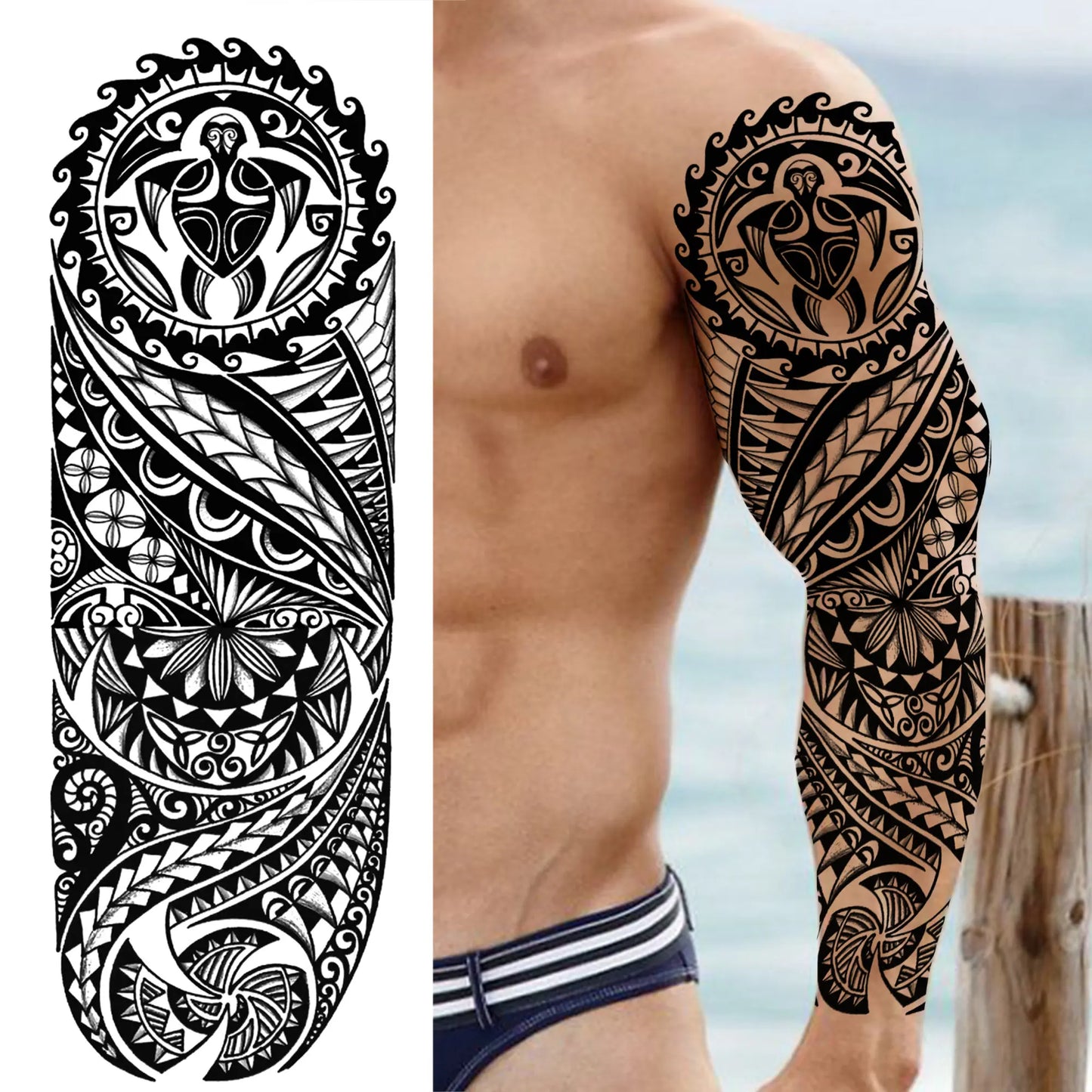 Compass Robot Arm Temporary Tattoos Sleeve For Men Women Realistic Fake Skull Angel Full Arm Tatoos Maori Totem Tattoo Sticker