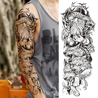 Compass Robot Arm Temporary Tattoos Sleeve For Men Women Realistic Fake Skull Angel Full Arm Tatoos Maori Totem Tattoo Sticker