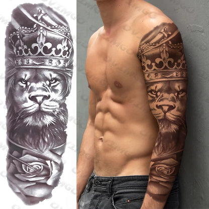 Compass Robot Arm Temporary Tattoos Sleeve For Men Women Realistic Fake Skull Angel Full Arm Tatoos Maori Totem Tattoo Sticker