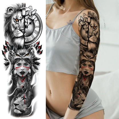 Compass Robot Arm Temporary Tattoos Sleeve For Men Women Realistic Fake Skull Angel Full Arm Tatoos Maori Totem Tattoo Sticker