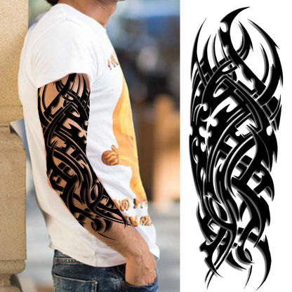 Compass Robot Arm Temporary Tattoos Sleeve For Men Women Realistic Fake Skull Angel Full Arm Tatoos Maori Totem Tattoo Sticker