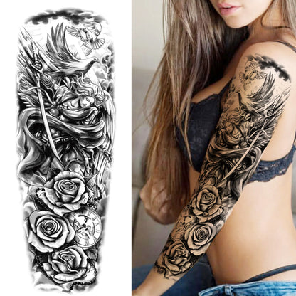 Compass Robot Arm Temporary Tattoos Sleeve For Men Women Realistic Fake Skull Angel Full Arm Tatoos Maori Totem Tattoo Sticker