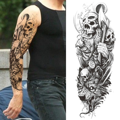 Compass Robot Arm Temporary Tattoos Sleeve For Men Women Realistic Fake Skull Angel Full Arm Tatoos Maori Totem Tattoo Sticker