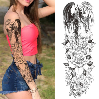 Compass Robot Arm Temporary Tattoos Sleeve For Men Women Realistic Fake Skull Angel Full Arm Tatoos Maori Totem Tattoo Sticker