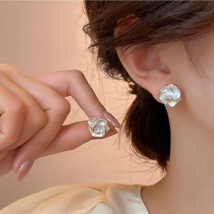 SUMENG 2024 New White Enamel Flower Stud Earrings for Women Folded Unique Design Multi-layers Floral Female Fahion Jewelry Gifts