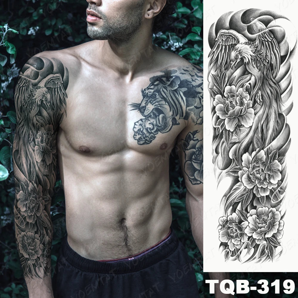 Large Arm Sleeve Tattoo Lion Crown King Rose Waterproof Temporary Tatoo Sticker Wild Wolf Tiger Men Full Skull Totem Fake Tatto