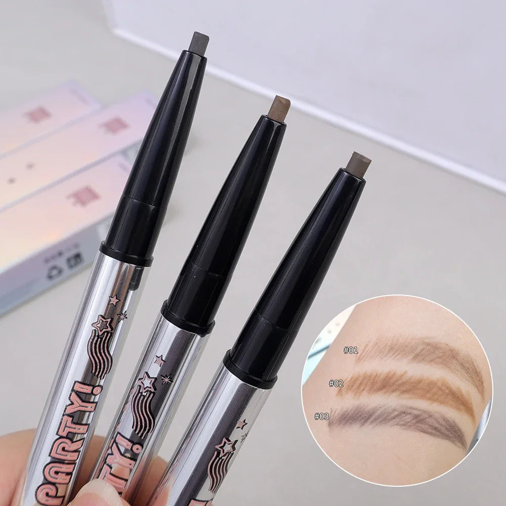 Waterproof Rotatable Gray Brown Eyebrow Pencil Lasting No Blooming Triangle Smooth Matte Double Head Eyebrow Tattoo Pen Makeup