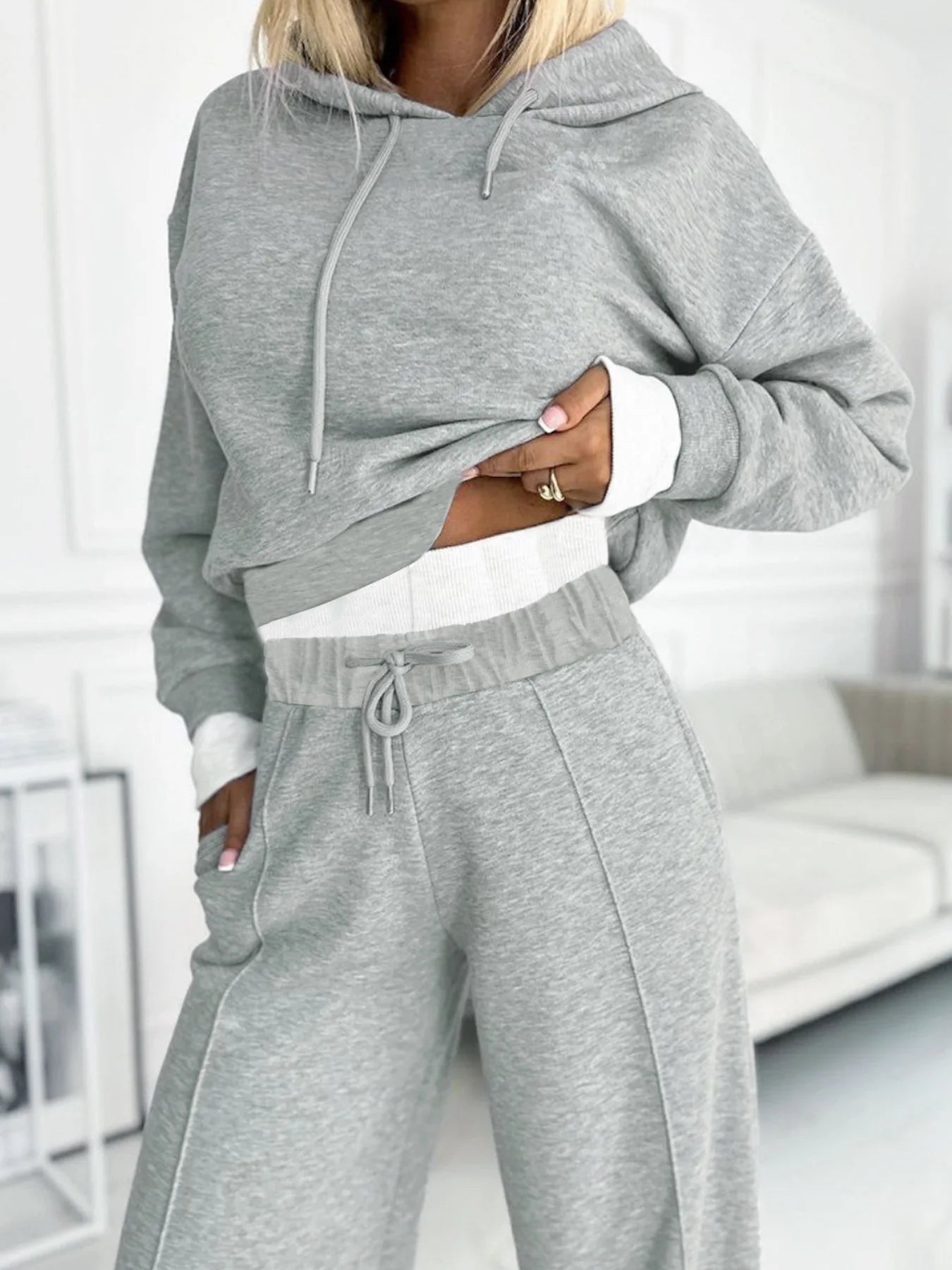 Elegant Women's Set 2024 Spring New Casual Y2k Hooded Sweatshirt Sports Wide Leg Pants Two-piece Suit for Female Streetwear