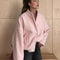 TARUXY Pink Short Fur Jacket Coat For Women Autumn Winter Casual Stand Collar Pocket Loose Fashion Long Sleeve Jacket Top Female