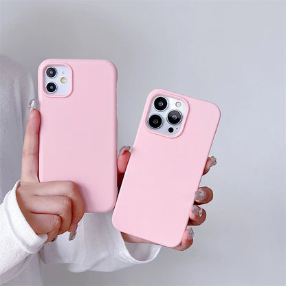 Luxury TPU Solid Pink Color With Camera Bumper Phone Case For iPhone 15 14 13 12 11 Pro Max Plus Skin Feeling Full Back Cover