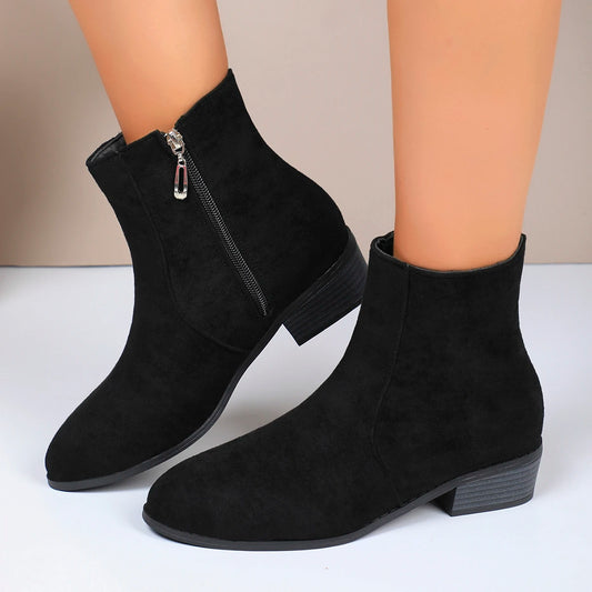 Women Boots Winter 2024 New Suede Dress Warm Boots Women Fashion Mid-Heel Warm Ankle Boots Comfortable Outdoor Shoes for Women