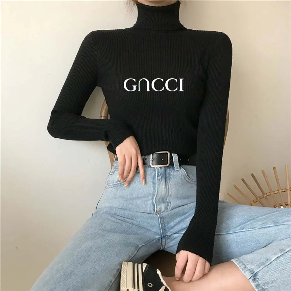 Elegant Solid Basic Knitted Tops Women Turtlneck Sweater Long Sleeve Casual Slim Pullover Korean Fashion Simple Chic Clothes