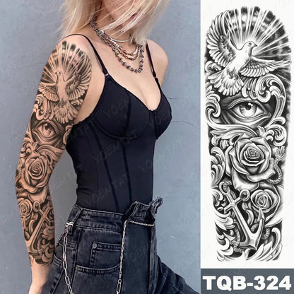 Large Arm Sleeve Tattoo Lion Crown King Rose Waterproof Temporary Tatoo Sticker Wild Wolf Tiger Men Full Skull Totem Fake Tatto