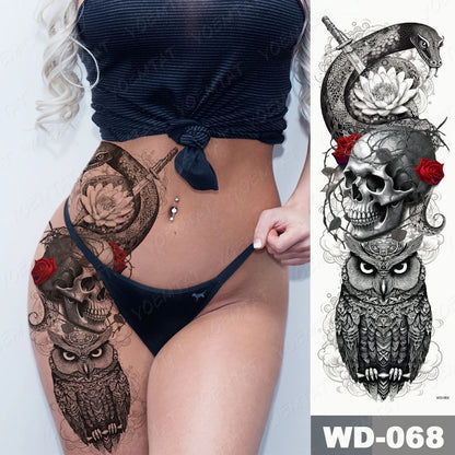 Large Arm Sleeve Tattoo Lion Crown King Rose Waterproof Temporary Tatoo Sticker Wild Wolf Tiger Men Full Skull Totem Fake Tatto