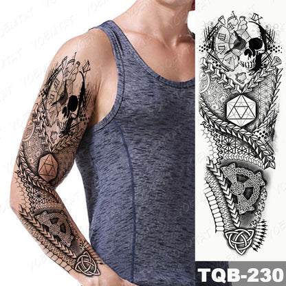 Large Full Arm Sleeve Tribal Totem Waterproof Temporary Tattoo Sticker Skull Totem Bird Wolf Tiger Fake Tatoo Body Art Men Women