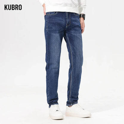 KUBRO New In Jeans Light Blue Autumn Baggy Pants Mencotton Blue Jeans Baggy Casual Denim Trousers Male Big Size Brand Clothing