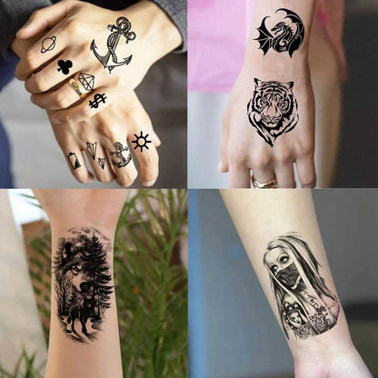 60 Sheets Ferocious Lion Tiger Temporary Tattoos For Men Women Arm Neck Devil Skull Tattoo Black Wolf Dragon Tatoo Small Desgin