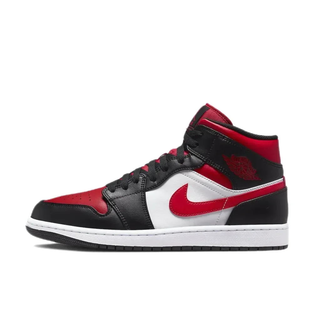 Nike Original Air Jordan 1 MID Classic Men's Basketball Shoes Comfortable Wear-resistant Anti-skid Black and White Colorway