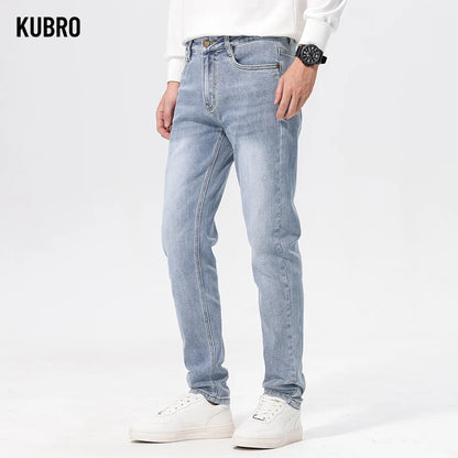 KUBRO New In Jeans Light Blue Autumn Baggy Pants Mencotton Blue Jeans Baggy Casual Denim Trousers Male Big Size Brand Clothing