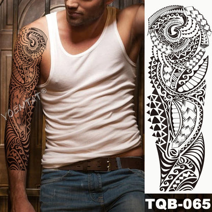 Large Full Arm Sleeve Tribal Totem Waterproof Temporary Tattoo Sticker Skull Totem Bird Wolf Tiger Fake Tatoo Body Art Men Women