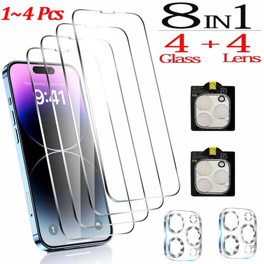 HD Screen Protector For iPhone 16 15 14 Pro Max Tempered Glass For iPhone 11 12 13 Mini Camera Lens Film iPhone 16 Plus