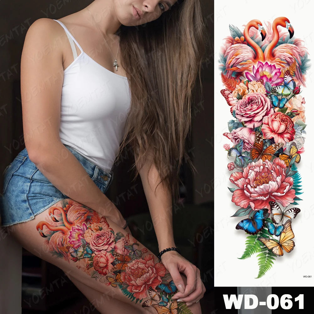 Large Arm Sleeve Tattoo Lion Crown King Rose Waterproof Temporary Tatoo Sticker Wild Wolf Tiger Men Full Skull Totem Fake Tatto