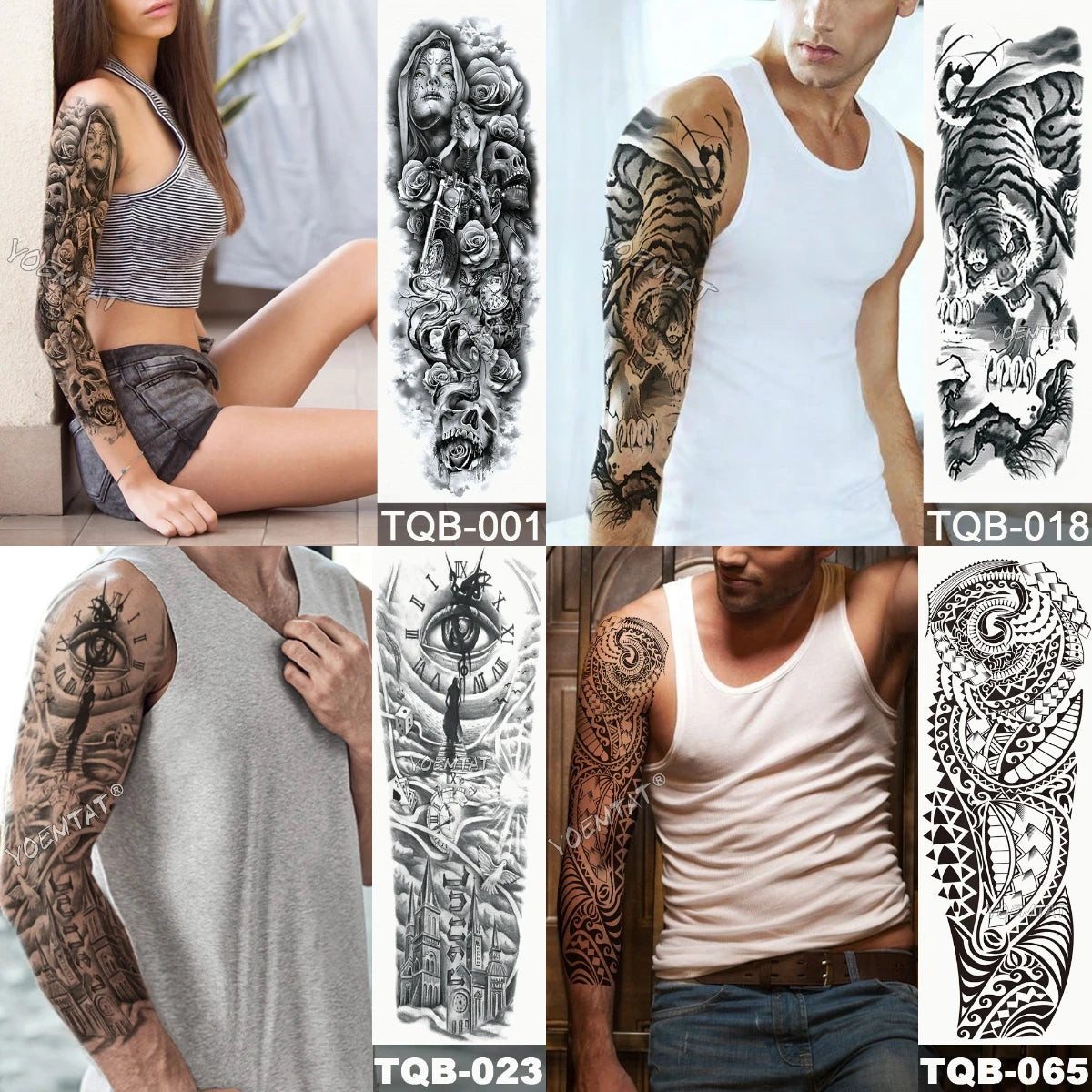 Large Full Arm Sleeve Tribal Totem Waterproof Temporary Tattoo Sticker Skull Totem Bird Wolf Tiger Fake Tatoo Body Art Men Women