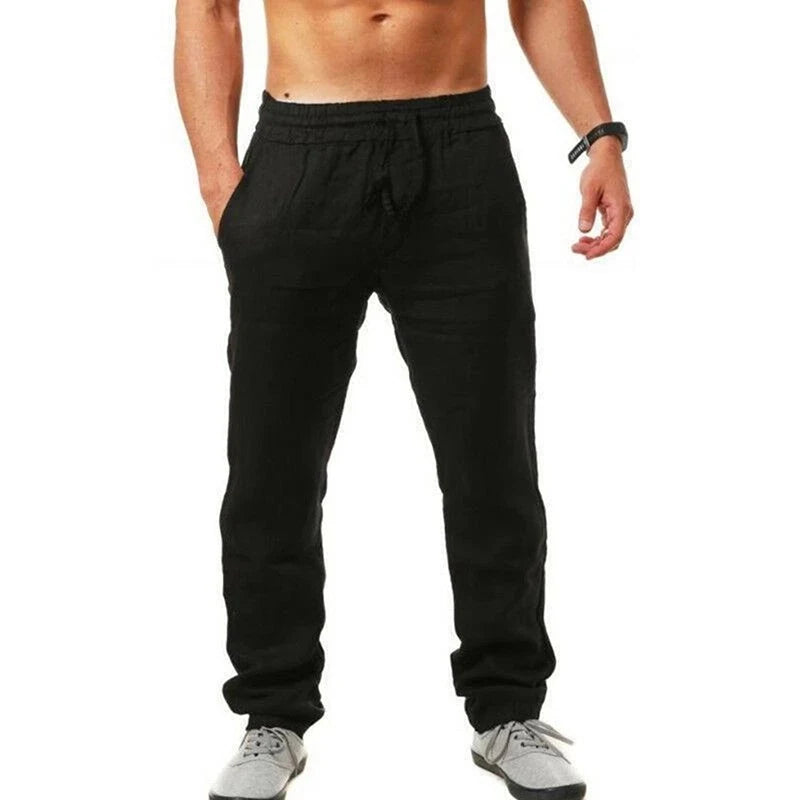 Men Sports Jogging Sweatpants Splicing Casual Pure Color Cotton Straight Trousers Large Size Home Long Pants