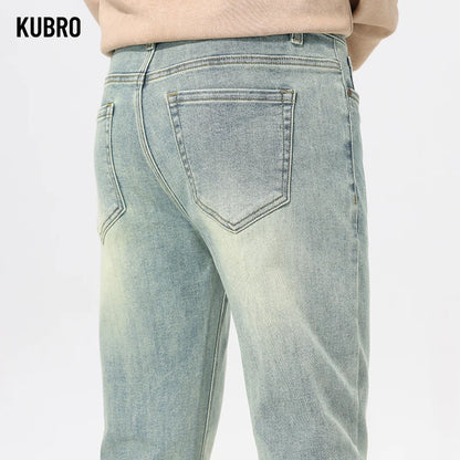 KUBRO New In Jeans Light Blue Autumn Baggy Pants Mencotton Blue Jeans Baggy Casual Denim Trousers Male Big Size Brand Clothing