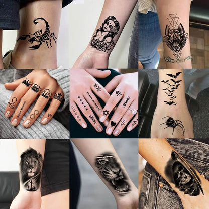 60 Sheets Ferocious Lion Tiger Temporary Tattoos For Men Women Arm Neck Devil Skull Tattoo Black Wolf Dragon Tatoo Small Desgin