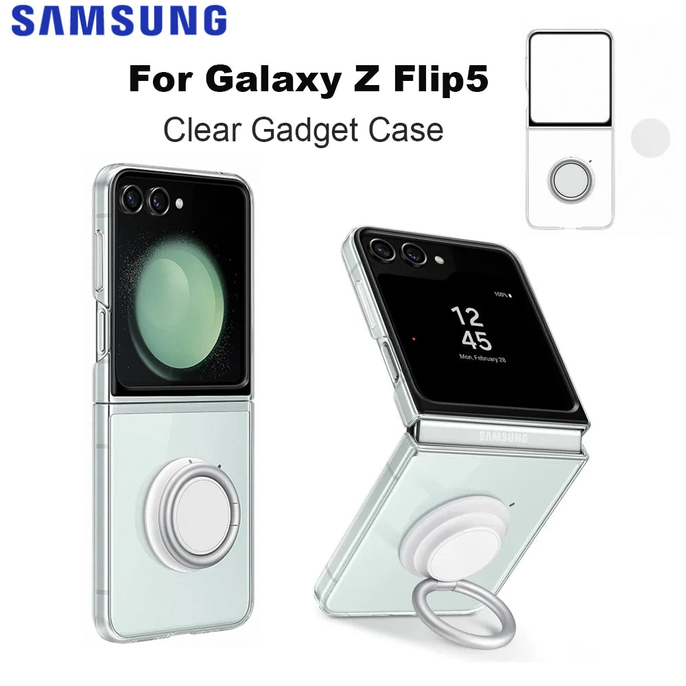 Original for Samsung Galaxy Z Flip5 Clear Gadget Case With Ring Z Flip 5 Transparent Ring Cover EF-XF731