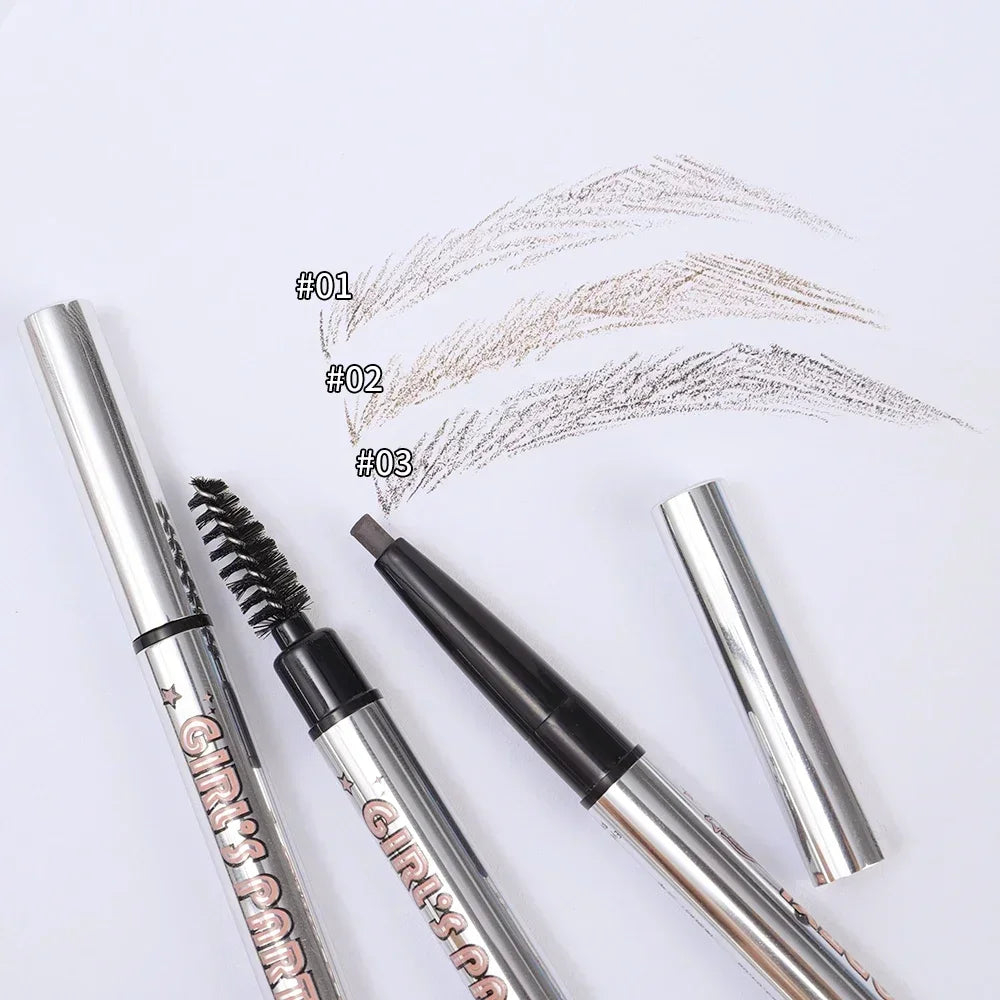 Waterproof Rotatable Gray Brown Eyebrow Pencil Lasting No Blooming Triangle Smooth Matte Double Head Eyebrow Tattoo Pen Makeup