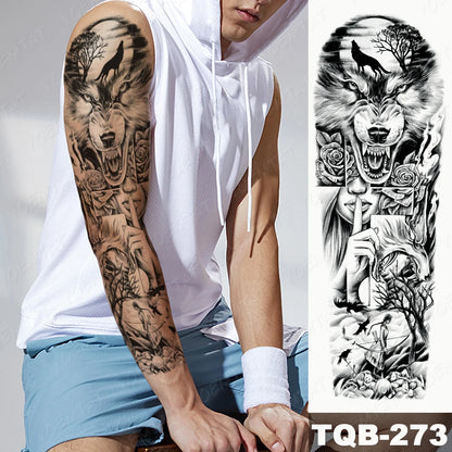 Large Full Arm Sleeve Tribal Totem Waterproof Temporary Tattoo Sticker Skull Totem Bird Wolf Tiger Fake Tatoo Body Art Men Women