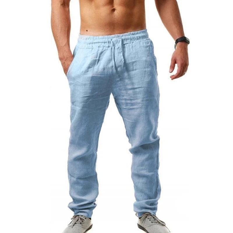 Men Sports Jogging Sweatpants Splicing Casual Pure Color Cotton Straight Trousers Large Size Home Long Pants