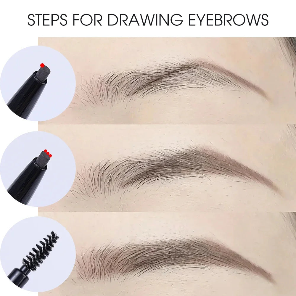 Waterproof Rotatable Gray Brown Eyebrow Pencil Lasting No Blooming Triangle Smooth Matte Double Head Eyebrow Tattoo Pen Makeup