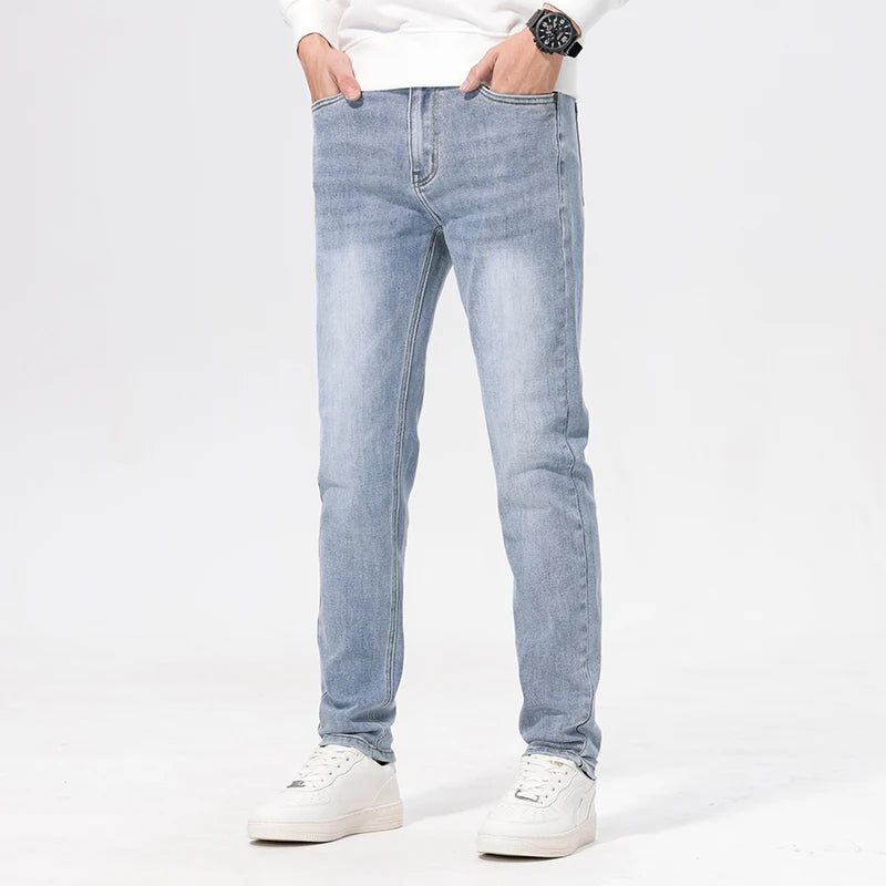 KUBRO New In Jeans Light Blue Autumn Baggy Pants Mencotton Blue Jeans Baggy Casual Denim Trousers Male Big Size Brand Clothing