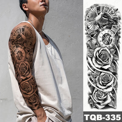 Large Arm Sleeve Tattoo Lion Crown King Rose Waterproof Temporary Tatoo Sticker Wild Wolf Tiger Men Full Skull Totem Fake Tatto