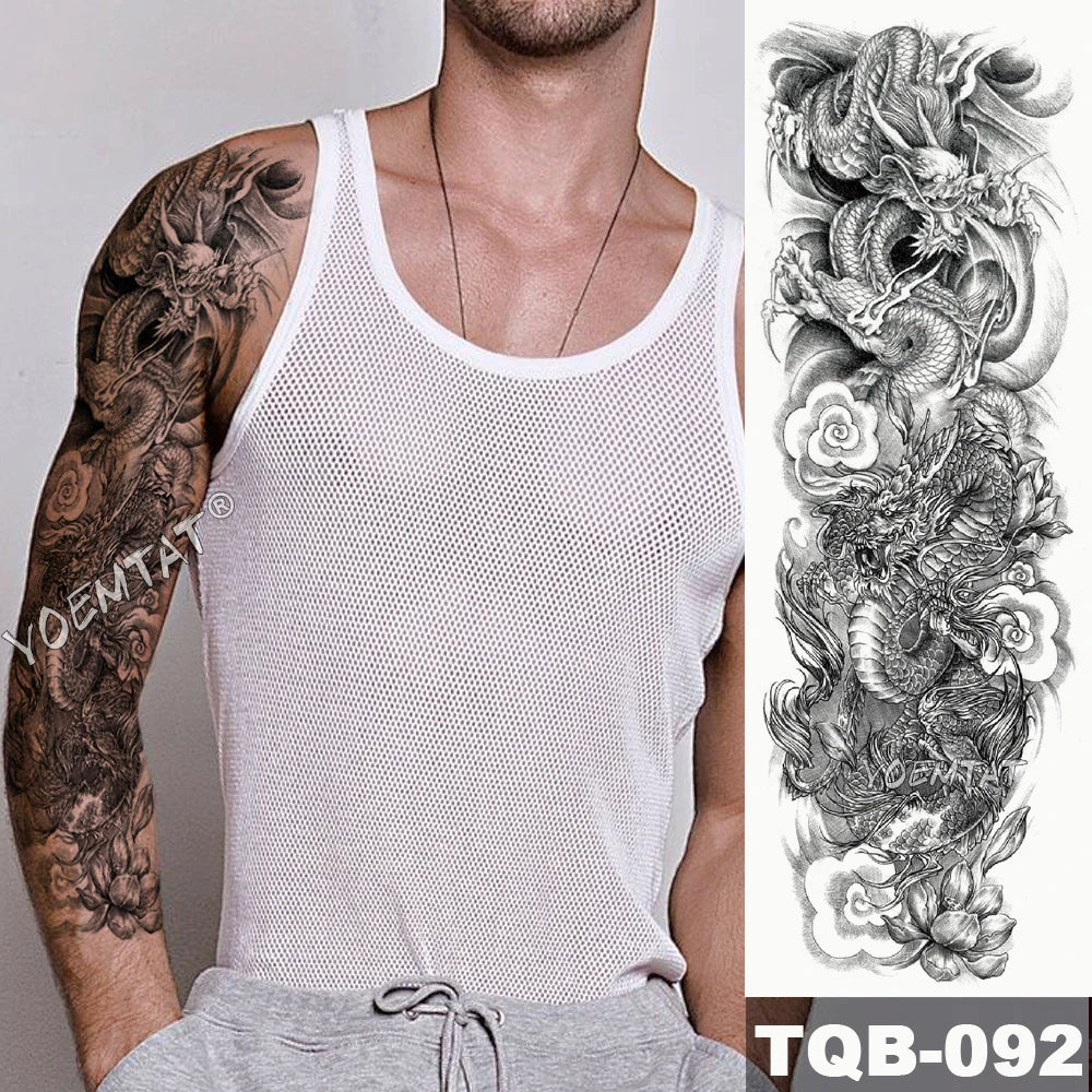 Large Arm Sleeve Tattoo Lion Crown King Rose Waterproof Temporary Tatoo Sticker Wild Wolf Tiger Men Full Skull Totem Fake Tatto