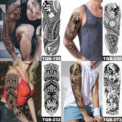 Large Full Arm Sleeve Tribal Totem Waterproof Temporary Tattoo Sticker Skull Totem Bird Wolf Tiger Fake Tatoo Body Art Men Women