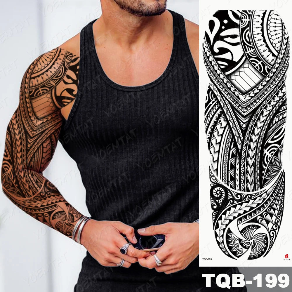 Large Arm Sleeve Tattoo Lion Crown King Rose Waterproof Temporary Tatoo Sticker Wild Wolf Tiger Men Full Skull Totem Fake Tatto