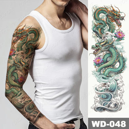 Large Arm Sleeve Tattoo Lion Crown King Rose Waterproof Temporary Tatoo Sticker Wild Wolf Tiger Men Full Skull Totem Fake Tatto