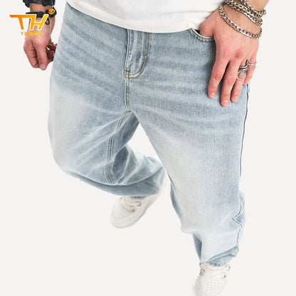 TINGHUO Men's Baggy Jeans Loose Button Fly Straight Leg Jeans Casual Denim Pants Men Designer Y2k Clothes pantalones hombre