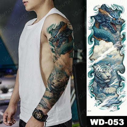 Large Arm Sleeve Tattoo Lion Crown King Rose Waterproof Temporary Tatoo Sticker Wild Wolf Tiger Men Full Skull Totem Fake Tatto